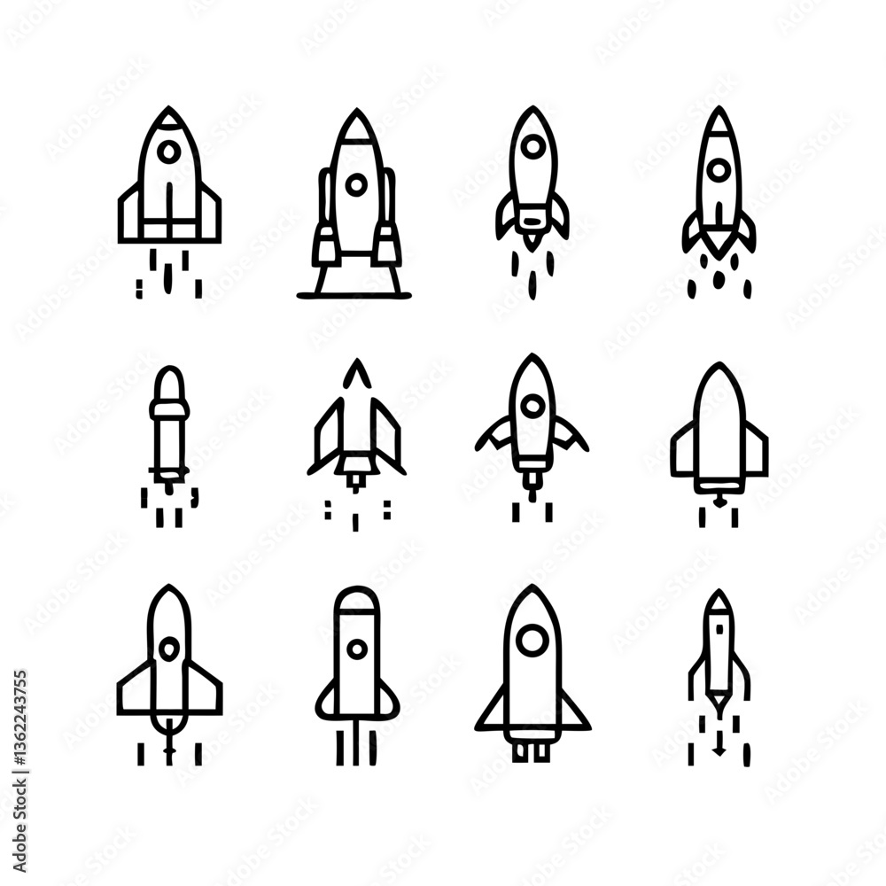 Rocket Launch Icons Vector
