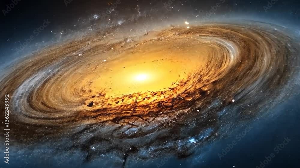 Stunning spiral galaxy illuminated by bright core with cosmic dust