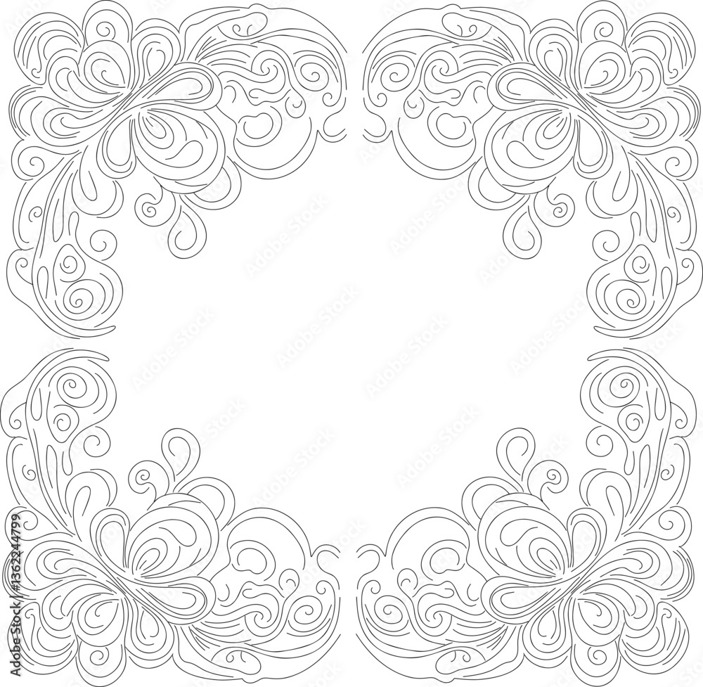 Elegant double-line lace corner flourishes with intricate, symmetrical designs. Perfect for invitations, certificates, wedding decor, and vintage-style projects. Delicate, ornamental. Elegant double-line lace corner flourishes with intricate, symmetrical designs. Perfect for invitations, certificates, wedding decor, and vintage-style projects. Delicate, ornamental.