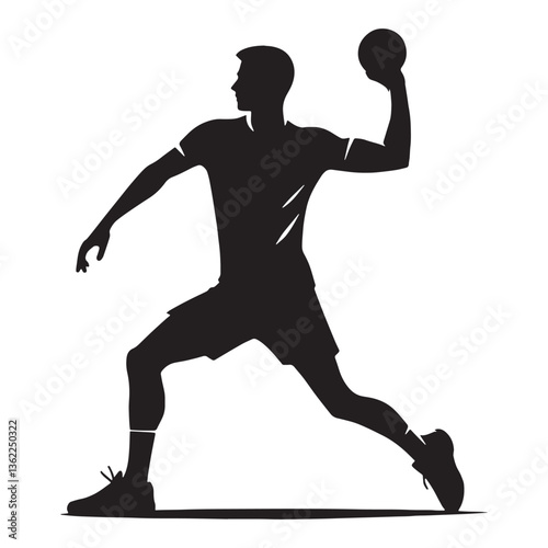 Jumping Handball Player silhouette, executing a perfect shot - Handball illustration - Minimalist Handball vector - High-energy movement

