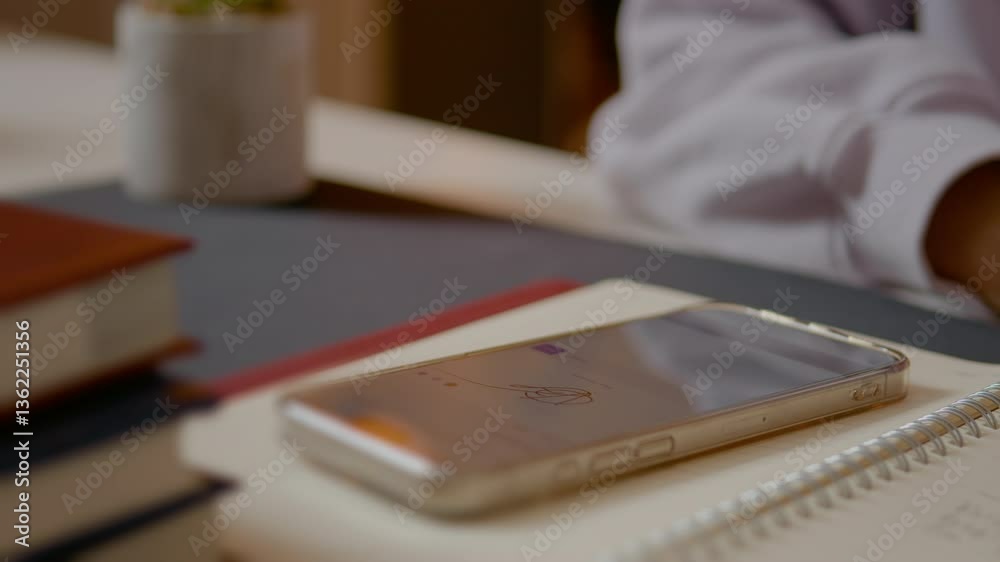 Professional businesswoman signing digital contract by touching and tapping electronic document on smartphone touchscreen while working at office desk