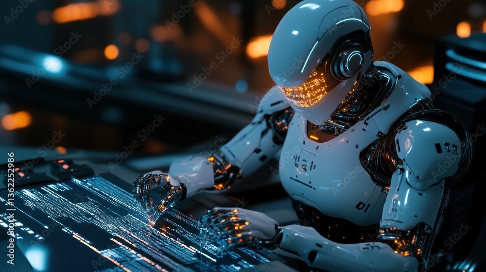 Fototapeta premium Futuristic robot coding with advanced artificial intelligence interface design