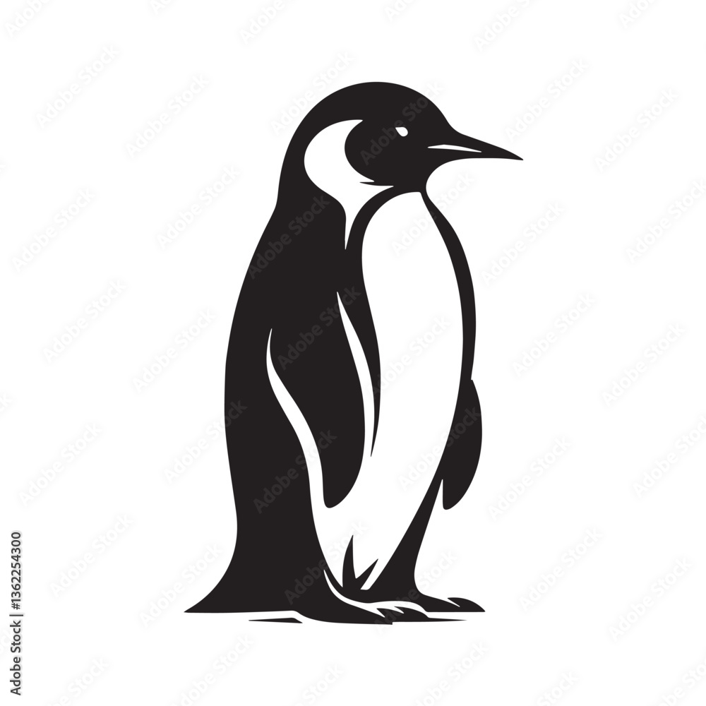 Naklejka premium Black Color Penguin Silhouette Vector Illustration, Solid White Background