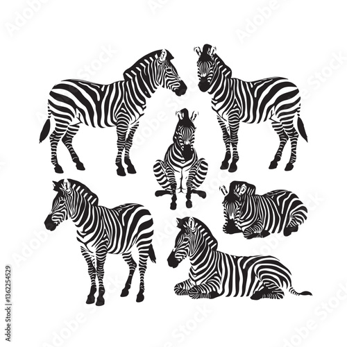  set of black various zebra vector silhouettes