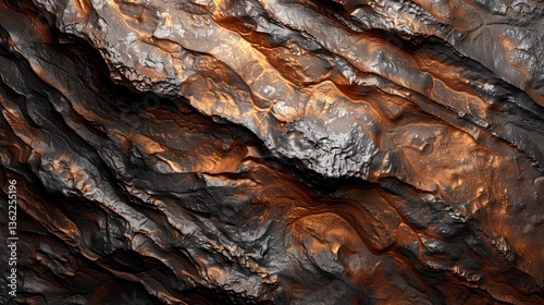 Textured rock surface with intricate patterns and warm lighting, suitable for backgrounds and designs
