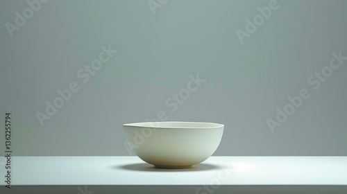Minimalist ceramic bowl placed on a simple white table against a soft gray background, showcasing elegance