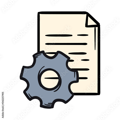 Tuning. A sheet of paper with a gear. A simple vector hand-drawn icon for the design of a website, application, flyer. Illustration isolated on white background