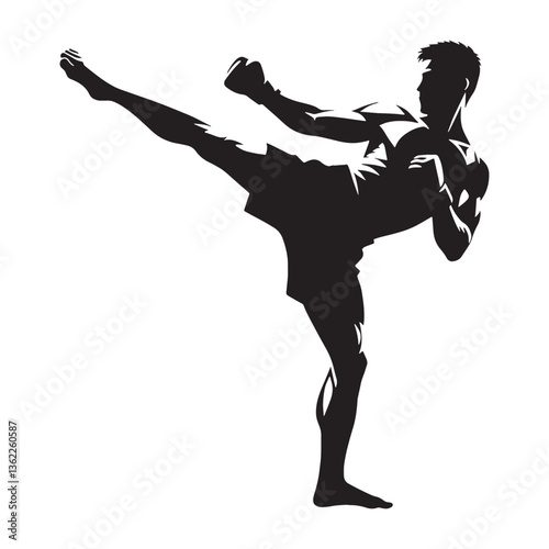 Daring Kickboxer silhouette, fearlessly stepping into the fight - Martial Arts illustration - Minimalist Kickboxer vector - Combat silhouette

