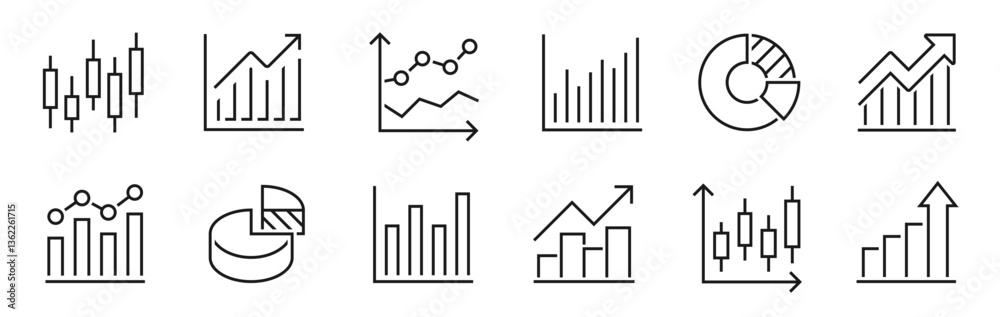 Obraz premium Growing graph icon set. Chart, diagram, performance, growth success, arrow, grow, profit. Progress bar - stock vector.