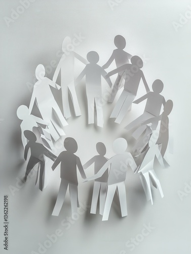 A group of paper people coming together Community and friendship concept photo