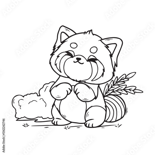 Cute red panda  Vector illustration for coloring book.