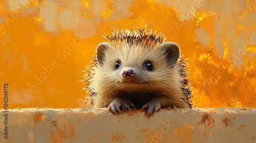 Cute hedgehog face with tiny nose and soft spikes, isolated on a warm earthy background 