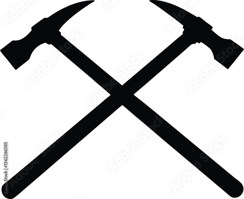 crossed hammer and Pick black simple silhouette,hammer vector