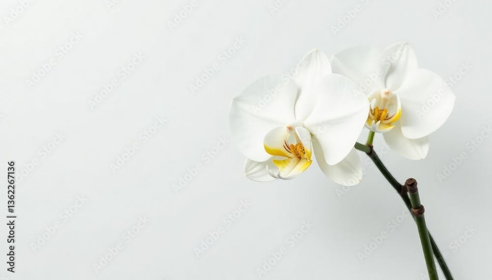 Obraz premium Delicate white orchid blossom on pure white backdrop, nature, nature photography