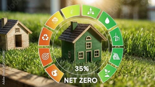 Net Zero emissions concept.Eco-Friendly Living Concept with Renewable Resources and Energy Efficiency