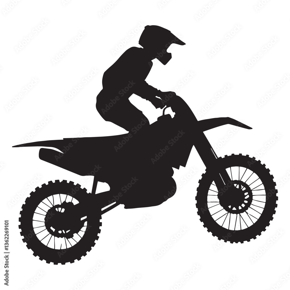 Fototapeta premium Unstoppable Motocross Rider silhouette, tearing through the competition - Motocross Rider illustration - Minimalist Motocross Rider vector - A force to be reckoned with