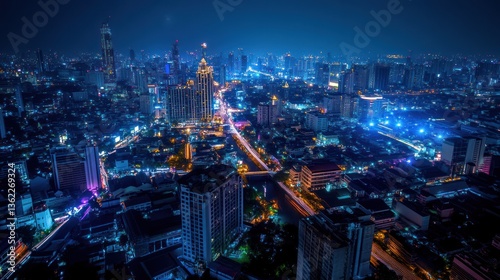 Wallpaper Mural Aerial view of illuminated Bangkok cityscape at night.  Possible use Stock photo Torontodigital.ca