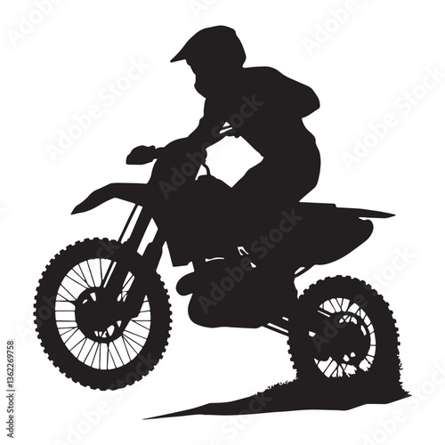 Precision Motocross Rider silhouette, maneuvering through obstacles - Motocross Rider illustration - Minimalist Motocross Rider vector - Skilled riding

