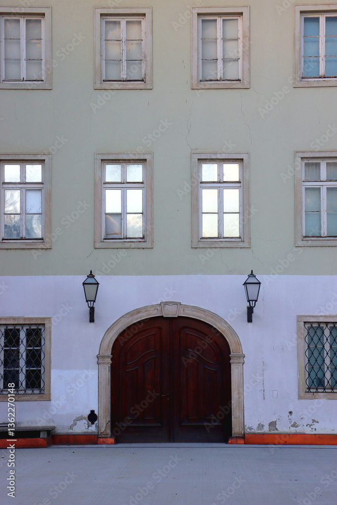 Colorful historic buildings in central Zagreb, Croatia.