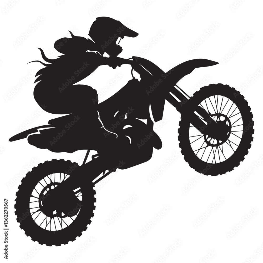 Fototapeta premium Professional Motocross Rider silhouette, racing through the track - Motocross Rider illustration - Minimalist Motocross Rider vector - High-speed action