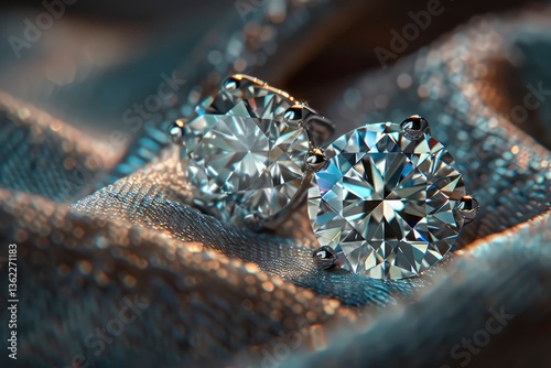 Close-up of two sparkling diamond rings on luxurious fabric, showcasing elegance and luxury