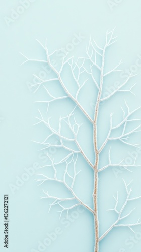 Delicate white branch against a pale blue backdrop. Minimalist nature scene