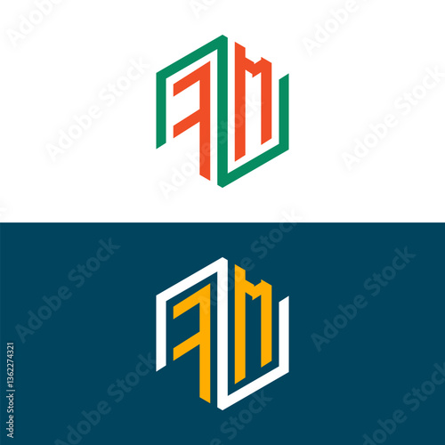 FM MF letter logo design
