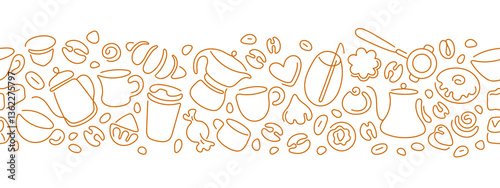 Bakery, dessert art pattern Line coffee, tea, cake