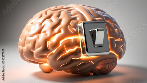 An image depicts a brain with an on/off switch, illustrating the concept of cognitive function and mental processes. The brain is illuminated, and the switch is metallic