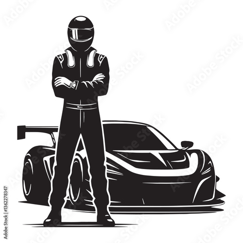 Blazing-Fast Racing Driver silhouette, conquering the circuit - Racing Driver illustration - Minimalist Racing Driver vector - Unrelenting speed

