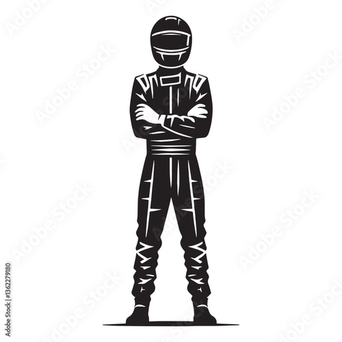 Fierce Racing Driver silhouette, revving up for the big race - Racing Driver illustration - Minimalist Racing Driver vector - Unstoppable force


