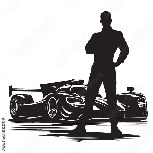 Legendary Racing Driver silhouette, celebrating a podium finish - Racing Driver illustration - Minimalist Racing Driver vector - A moment of glory

