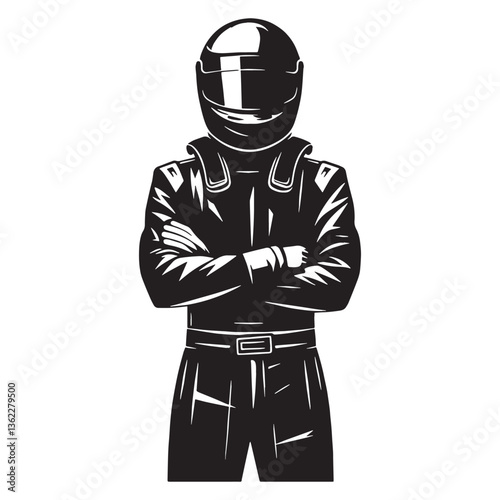 Daring Racing Driver silhouette, navigating sharp turns - Racing Driver illustration - Minimalist Racing Driver vector - Supreme control

