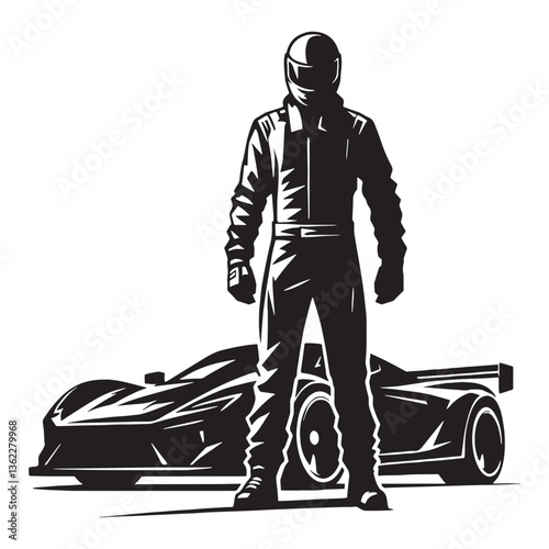 Fearless Racing Driver silhouette, pushing limits on the track - Racing Driver illustration - Minimalist Racing Driver vector - Ultimate speed

