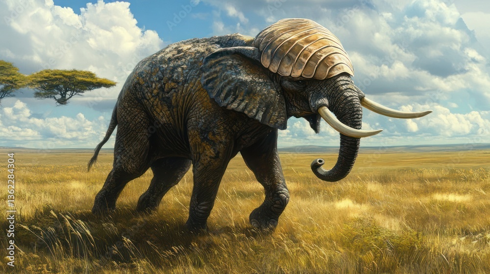 Fototapeta premium African Elephant in Savannah Landscape, Artistic Render