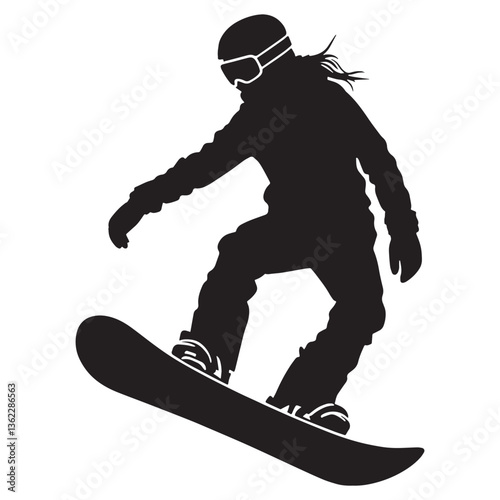 Champion Snowboarder silhouette, racing down the mountain - Snowboarder illustration - Minimalist Snowboarder vector - Speed and victory


