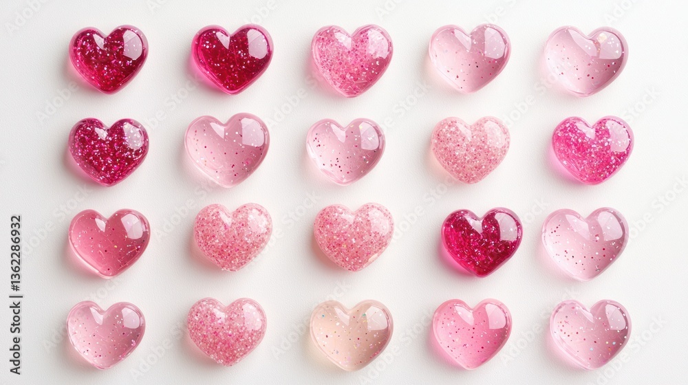 Obraz premium Set of pink hearts isolated on white background