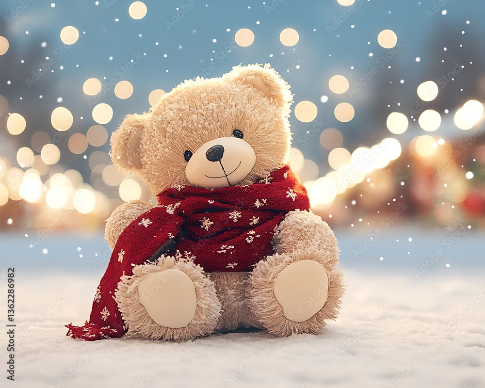 Teddy bear with snowy Christmas scene. Teddy bear with snowy Christmas scene.