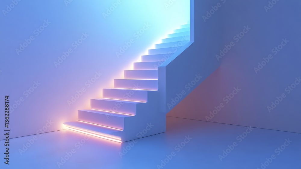 Obraz premium Modern staircase illuminated with colorful lights.
