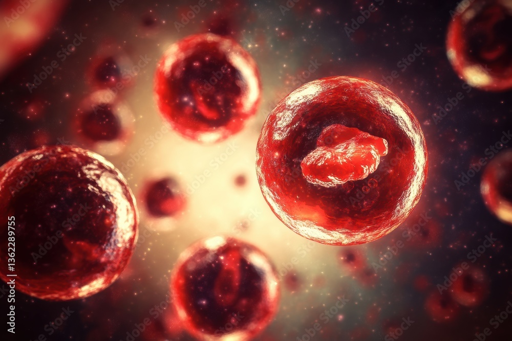 Naklejka premium Hematopoietic Stem Cell Surrounded by Differentiating Blood Cells
