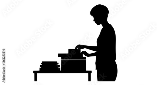 Mindful Workspace Silhouette Vector - Organizing for Calm and Order on White Background