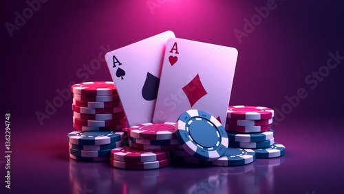 Aces Pair With Poker Chips Stack