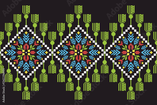 Cross stitch pattern concept showcasing traditional ethnic geometric pattern, Design for textile, background,carpet,wallpaper,clothing,wrapping,Batik,fabric,Vector illustration	
