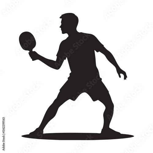 Sharp-Witted Table Tennis Player silhouette, anticipating the opponent’s move - Table Tennis Player illustration - Minimalist Table Tennis Player vector - Tactical play

