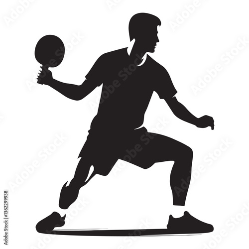 Determined Table Tennis Player silhouette, lunging for a tricky shot - Table Tennis Player illustration - Minimalist Table Tennis Player vector - Quick reactions


