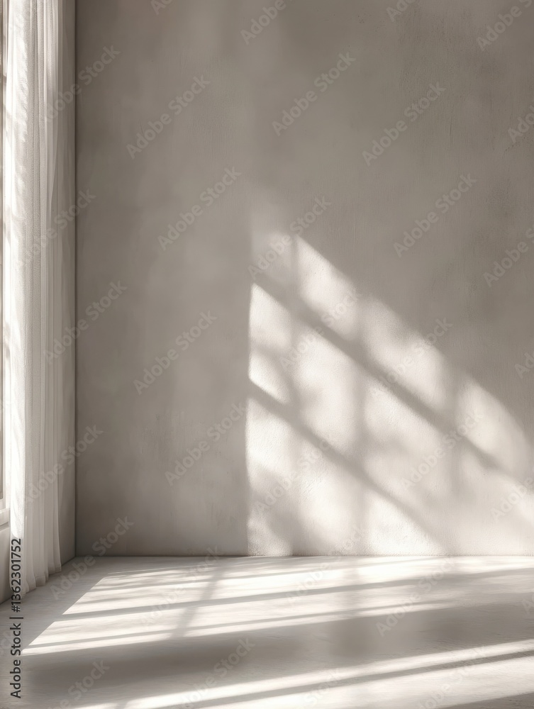 Obraz premium White wall with soft light streaks and shadow.