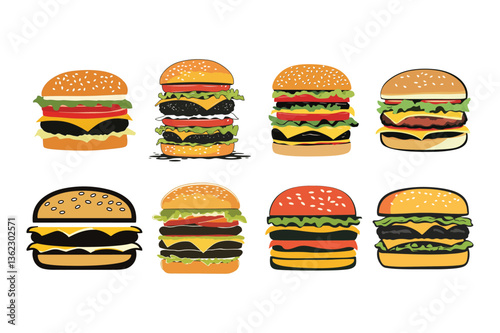 Funny Cartoon Burger Set Illustration