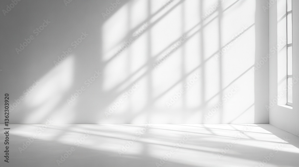 Fototapeta premium White wall with soft light streaks and shadow. illustration