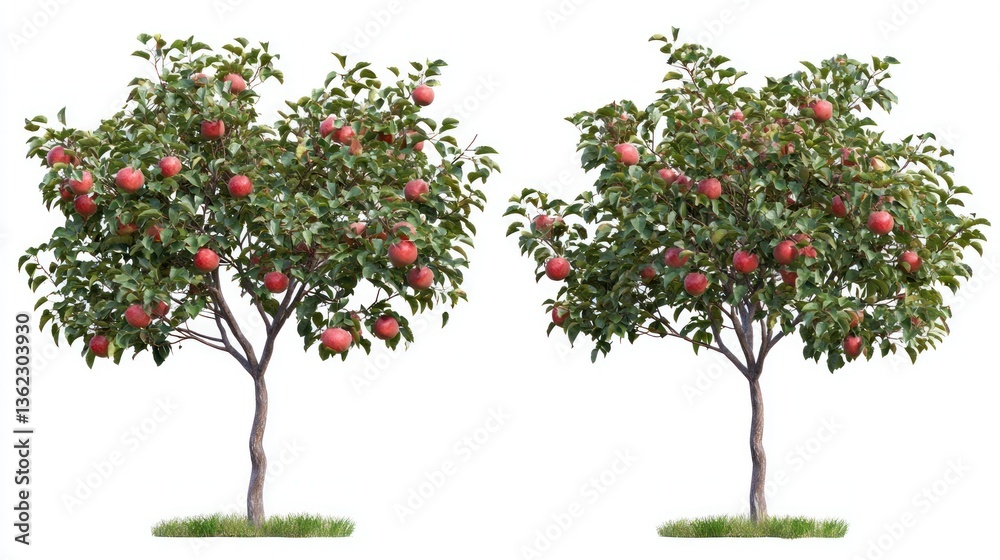 orchard trees with ripe red apples, cut out orchard trees with ripe red apples, cut out
