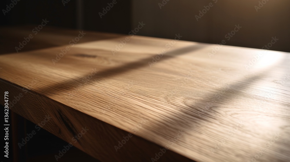 Fototapeta premium Elegant wooden surface with soft sunlight shadows.
